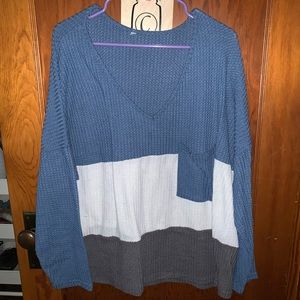 Waffle Knit Thin Long Sleeve V-Neck Sweater